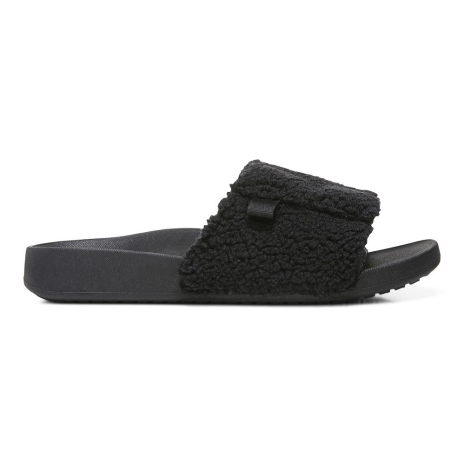 Sandalia De Piel De Oveja Negra Keira Slide Vionic