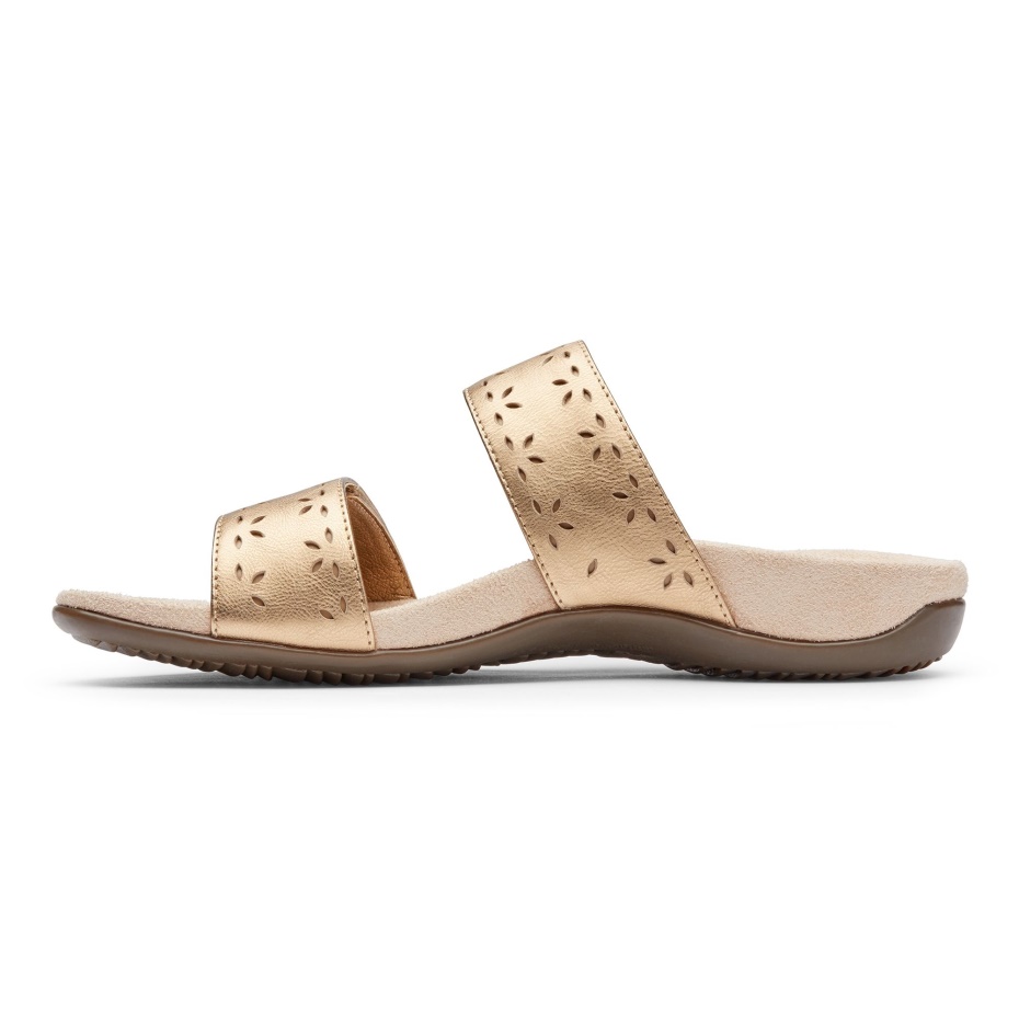 Sandalia Deslizante Randi De Piel Dorada Vionic