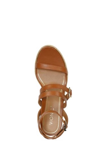 Vionic Sabina Sandalias De Cuero Marrón Con Tira Al Tobillo