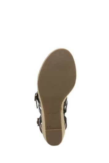 Vionic Sabina Sandalias De Cuero Negro Con Correa En El Tobillo